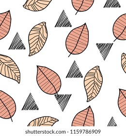 Hand drawn autumn vintage pattern with triangle and leaf