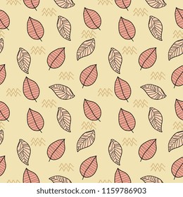 Hand drawn autumnal foliage pattern with vintage colors
