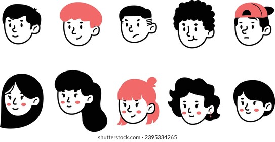 Hand Drawn Avatar Face Set