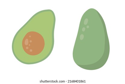 Hand drawn Avocado in cartoon style. Green food elements. Vector illustration isolated on white background