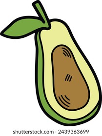 Aguacate dibujado a mano en estilo plano aislado en el fondo