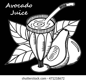 Hand drawn avocado juice in a glass
