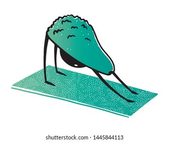 Hand drawn avocado making downward facing dog yoga pose