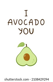 Postal de aguacate con mano. Afiche romántico estilo Doodle para el diseño y decoración de tarjetas de invitación, pegatinas, imprimir