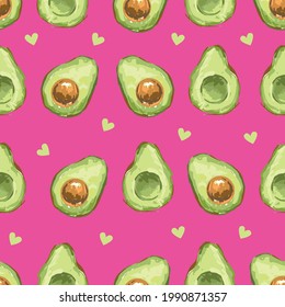 Hand drawn Avocado Seamless pattern vector illustration Pink background