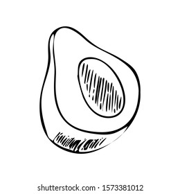 Hand drawn avocado vector illustration. Black line on white background.