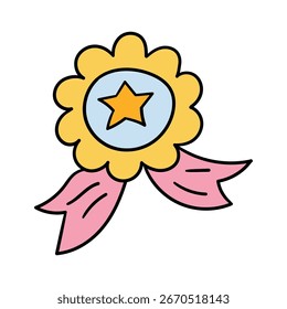 Hand drawn award ribbon element icon filled outline style vector illustration design