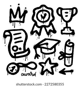 Hand drawn AWARD various elements set in sprayed urban graffiti style. Each element is isolated. Textured hand drawn vector illustration.