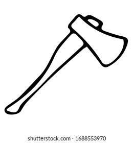 Handgezeichnete Axt, Gartenwerkzeuge auf weißem, isoliertem Hintergrund. Doodle, einfache Umrissgrafik. Es kann für die Dekoration von Textilien, Papier verwendet werden.