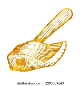 Hand drawn axe icon in gold foil texture vector illustration
