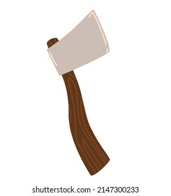 Handgezeichnete Axt, Vektorgrafik einzeln auf weißem Hintergrund. Illustration im flachen Stil. Einziger Gegenstand für Druck, Aufkleber, Logo und Webdesign