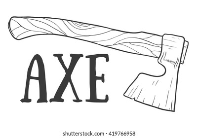Hand drawn axe vector sketch. Doodle drawing. Vector sketch house remodel tool. Home repair service. Flat style toola for building