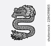 hand drawn aztec dragon quetzalcoatl mexican god and aztec mythology
