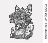 Hand drawn aztec dragon quetzalcoatl mexican god