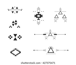 hand drawn aztec set, collection set, vector illustration, graphic design tribal elements