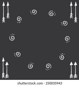 hand drawn aztec simple background with arrows and spirals, chalk drawing