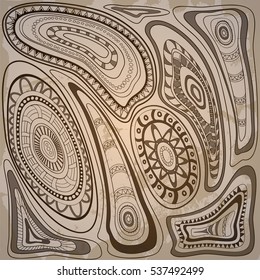 Hand drawn aztec tribal shapes on the old vintage background. eps 10.