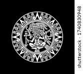 hand drawn aztec warrior medallion plaque, vector illustration