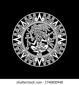 hand drawn aztec warrior medallion plaque, vector illustration