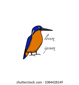 Hand drawn Azure Kingfisher made in vector. Beautiful animal design element, ink drawing, logo template