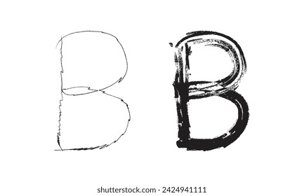 Hand drawn B letter in doodle scribble brush hand drawn style isolated on white background. For lettering, presentation, font, education, logo, signboard, branding, abc, alphabet.