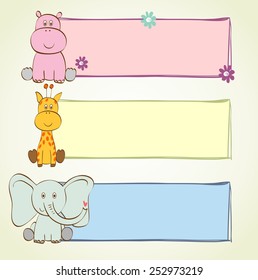 hand drawn baby banners with cartoon animals