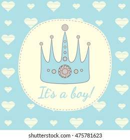 Hand drawn baby boy card with sign It's a boy. EPS 8