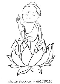 Hand drawn Baby Buddha born with Lotus