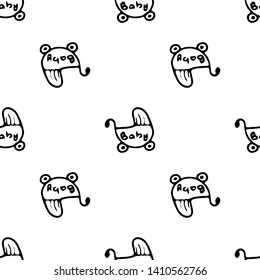 Hand drawn baby carriage doodle. Sketch children's toy icon. Decoration element. Isolated on white background. Vector illustration.