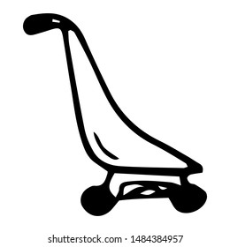 Hand drawn baby carriage doodle. Sketch children's toy icon. Decoration element. Isolated on black background. Vector illustration.