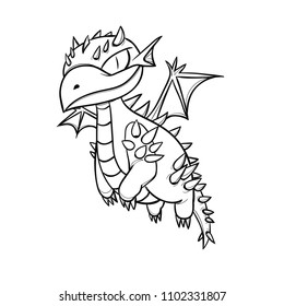 Hand Drawn Baby Dragon Character. Black and white sketch version without color.