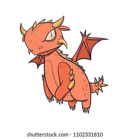 Hand Drawn Baby Dragon Character. Colored version.