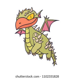 Hand Drawn Baby Dragon Character. Colored version.