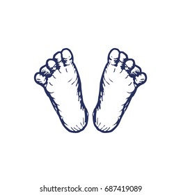 Hand drawn baby foot over white. Vector illustration