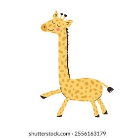 Hand drawn baby giraffe isolated on white background. Cute zoo funny animals.