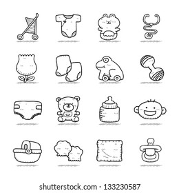 Hand drawn Baby icon set