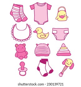 Hand drawn baby icon set