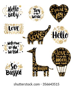 Hand Drawn Baby Lettering Overlay. Kids Quote. Birth Announcements lettering Set in Vector.Baby Lettering photography