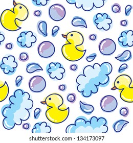 hand drawn baby seamless pattern with soap bubbles