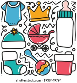 hand drawn baby stuff collection doodle set with icons and design elements