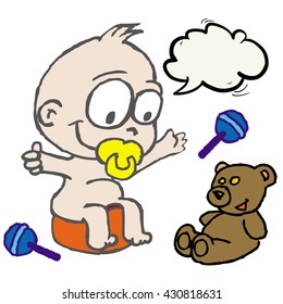 hand drawn baby with thought bubble cartoon