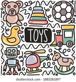 hand drawn baby toys doodle set with icons and design elements