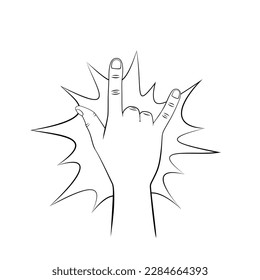 Hand drawn back of rock and roll hand sign. Goat gesture. Vector hand drawn illustration with contour.