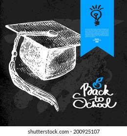 Hand drawn back to school background. Education sketch. Vector illustration. Chalkboard design