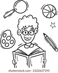 Hand drawn back to school cartoon coloring page