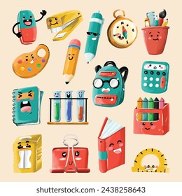 Hand drawn back to school cartoon element set
