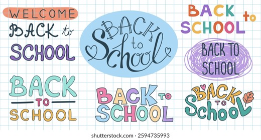Hand drawn Back to school colorful lettering. Cute childish text education concept. Vector illustration.