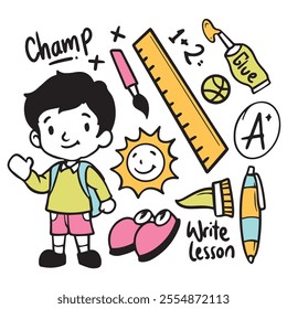 Hand drawn of Back to School Doodle. Colorful school and education doodles set vector illustration