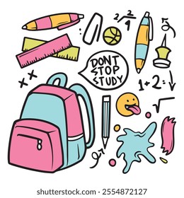 Hand drawn of Back to School Doodle. Colorful school and education doodles set vector illustration