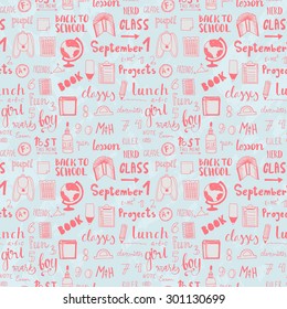 Hand drawn back to school doodle vector pattern. free hand style.